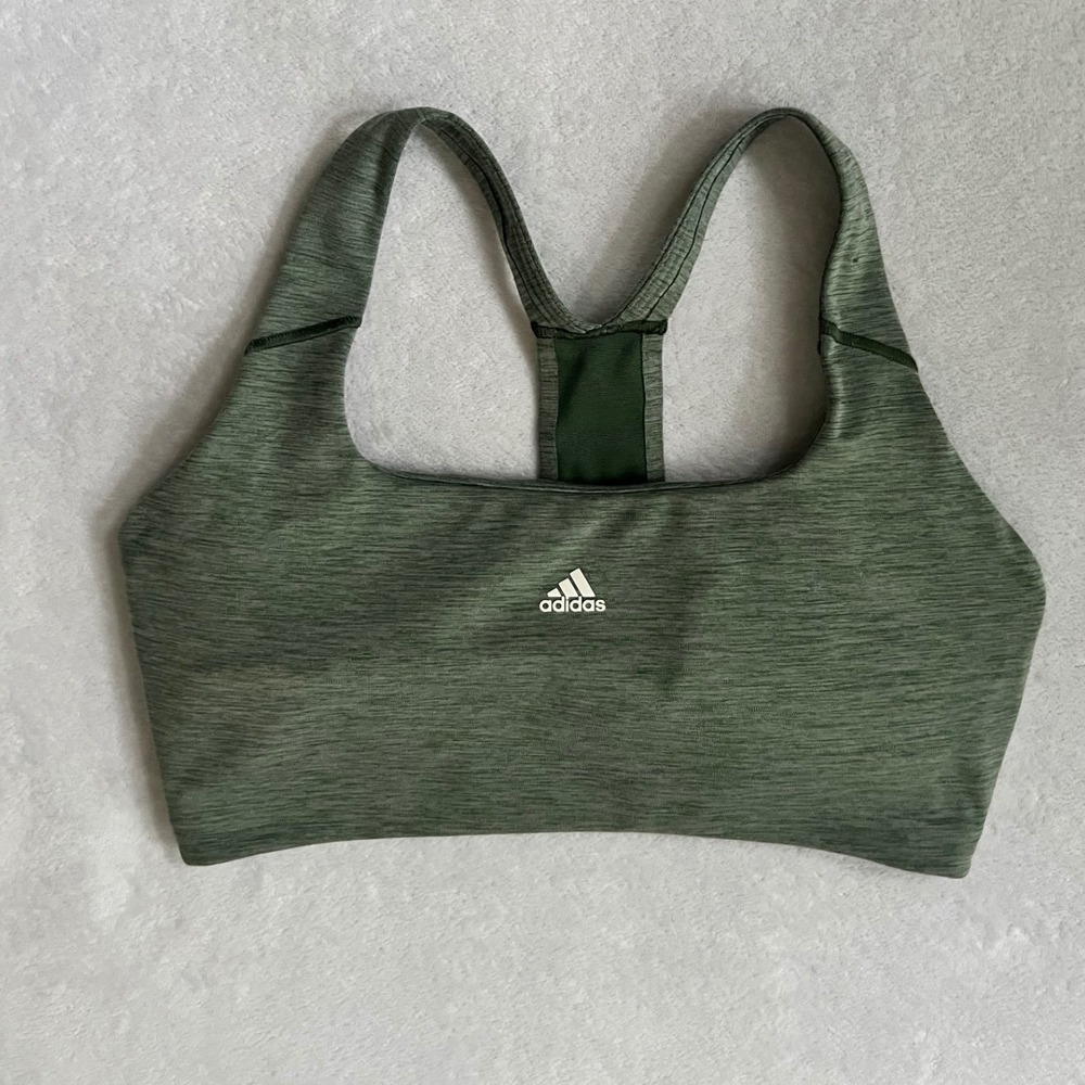 Adidas Sports Bra Olive Green Aeroready Racerback Space Dye Small